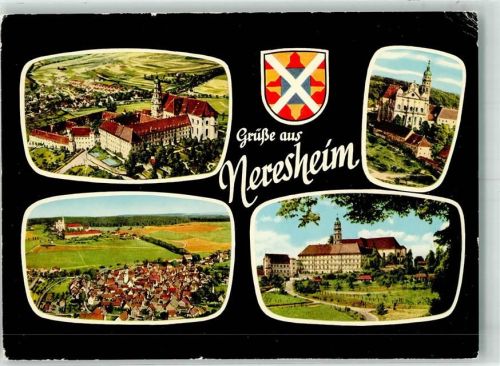 Neresheim 1967 Fliegeraufnahme Abteikirche