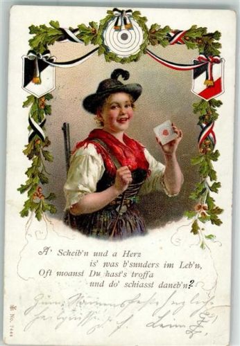 1901 Frau Tracht Zielscheibe Schwarz-Weiß-Rot Eichenlaub