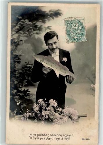 1914 Verlag J.K. Mann mit einem Fisch Studiokulisse