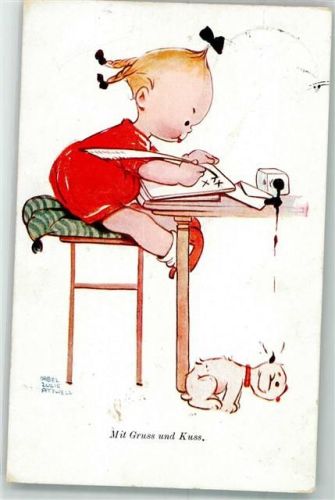 Kind Tintenfass Hund Wohlgemuth u. Lissner No. 2538 Attwell, M. L. Künstlerkarte