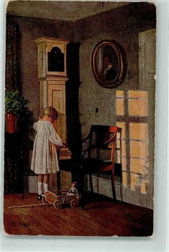 Alfred Broge Uhrengeläut Standuhr Kind mit einer Puppe