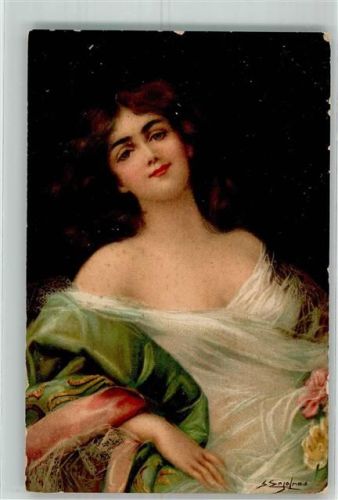 Dunkelhaarige junge Frau im leichten Kleid Erotik T.S.N. Serie 601 No. 5