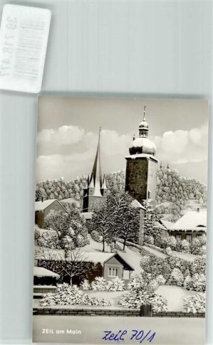 Zeil mit Stadtpfarrkirche und Hexenturm Winter Foto Original aus Archiv eines Ansichtskartenverlags