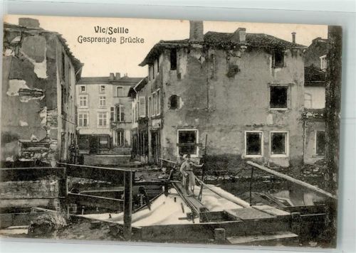 Vic-sur-Seille 1915 gesprengte Brücke Feldpost WK I Festungs-Sanitäts-Komp. Nr. 1