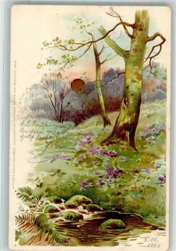 1899 Sonnenschein Karte Serie VI Idylle am Bach Landschaft