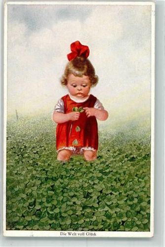 1928 Mädchen in einem Feld voller Glücksklee Primus Wohlgemuth & Lissner No. 03356