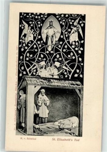 1900 St. Elisabeths Tod Heilige , Engel sign. M.v.Schwind Verlag Ackermann Nr. 1236