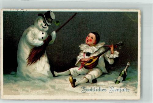 1914 Neujahr Pierrot Sekt Klee Mandoline