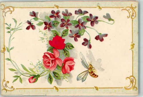 1911 mit Echtstoffaplikation Rosen Veilchen