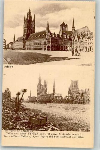 Ypres Tuchhallen vor und nach der Bombardierung