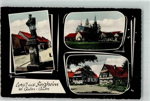 Sinzheim Gruß Denkmal Kirche Fachwerkhäuser