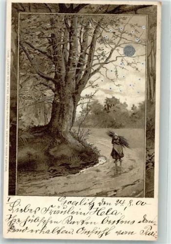 1900 Mondschein Serie XII Bäuerin Landschaft