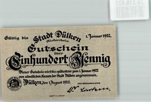 Dülken 1920 100 Pfennig