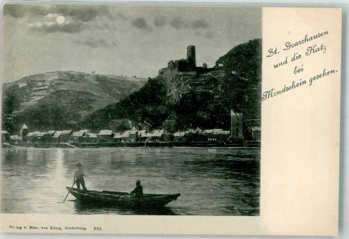 St. Goarshausen mit Burg Katz bei Nacht Verlag Edm. von König 388