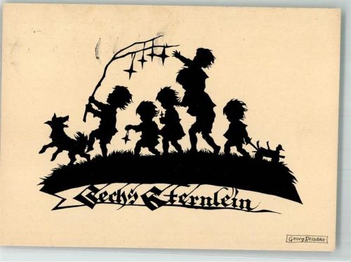 Spendenkarte Scherenschnitt 6 Sternlein Kinder Hund Baustein f. deutsches Kinderland
