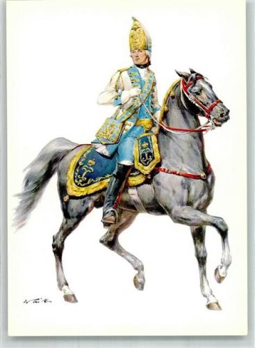 Uniform Leib Dragoner Regiment Grenadier Offizier 1756 sign. Tritt W. Pferd