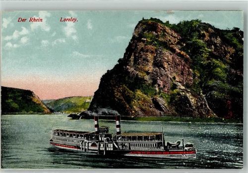 Loreley 1919 Rheinschifffahrt Raddampfer unterhalb des berühmten Felsens Verlag Ludwig Feist 6191