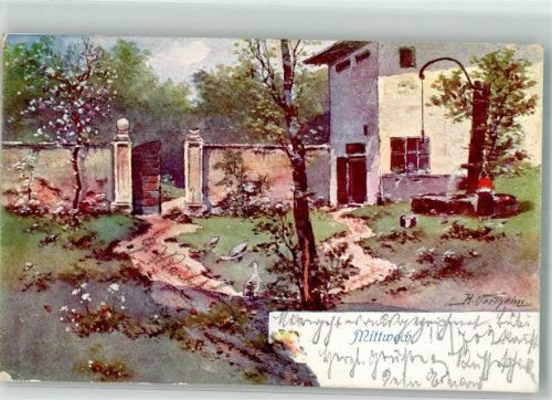 1902 Mittwoch Gänse Frau sign. Verlheim H. B.K.W.I. Nr.738-3