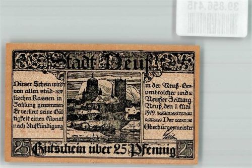Neuss 1919 Gutschein über 25 Pfennig Münsterkirche