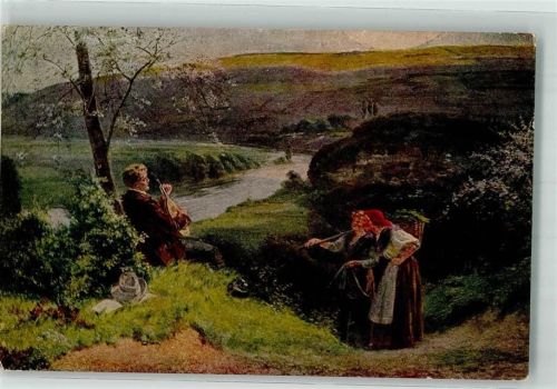 1927 sign. Schultheiß Junger Mann spielt an der Weser auf der Laute Verlag Gustav Liersch & Co. Nr. 535