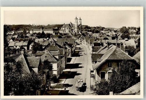 Ottobeuren Bahnhofstraße Kirche Viehwagen Foto AK