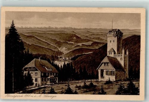 Hornisgrinde mit Gasthaus Bismarckturm und Mummelsee
