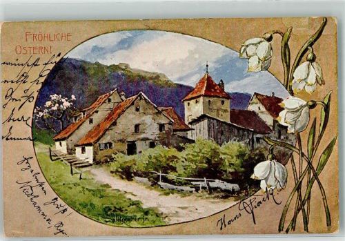1902 Ostern Dorfidyll Schneeglöckchen
