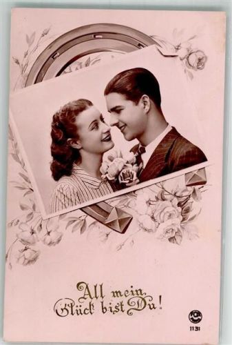 FOX Paris 1131 Fotografie Liebespaar Rosen Liebe Hufeisen 1941 Fotomontage AK