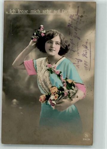 1913 Verlag L.J. + F.F. 3141-4 handkoloriert Poesie / Liebe Ich freue mich auf Dich