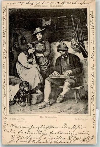 1898 Der Zitherspieler Dackel Tracht Jagd Künstlerkarte