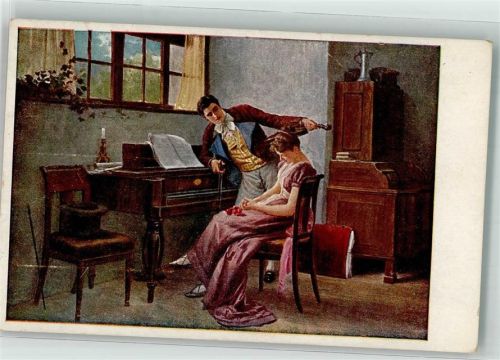 1917 sign. Zewy Herzenklänge Musiklehrer Interieur