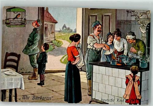 1916 WK I Wir Barbaren Der Deutsche Koch Vogelkäfig Serie 151-6 Verlag Gebr. Dietrich