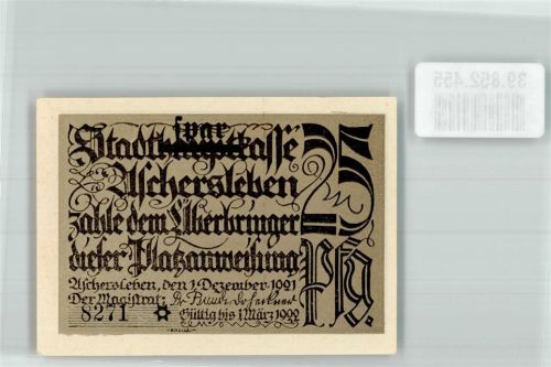 Aschersleben 1921 25 Pfg. Nr.8271 Platzanweisung Stadtsparkasse