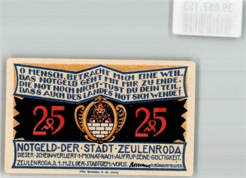 Zeulenroda 1921 25 Pfennig Rathaus