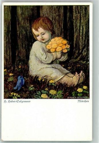 Verlag B. Huber Serie 5 Nr. 143 Märchen Kind + Vogel im Wald
