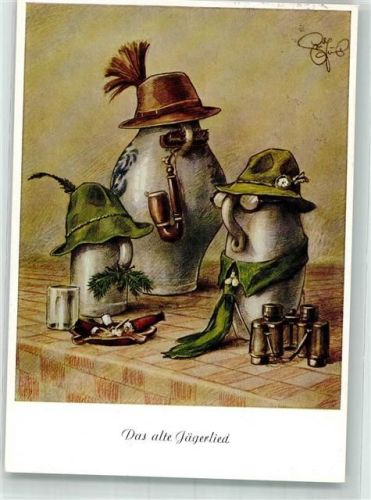Humor Jagd Bierkrug Pfeife Zigarre Fernglas Verlag Köhn Nr.2221