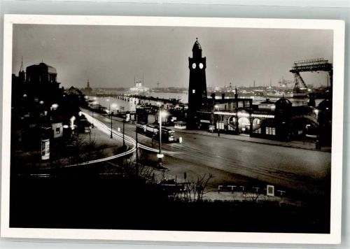 Hamburg 1954 St. Pauli Hafen Nachtfoto Straßenbahn