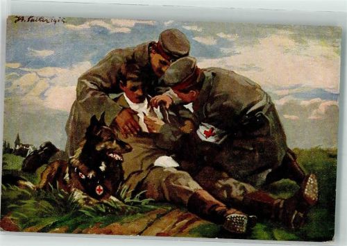 Nr. 3 Verwundete wird vom Führer des Hundes versorgt