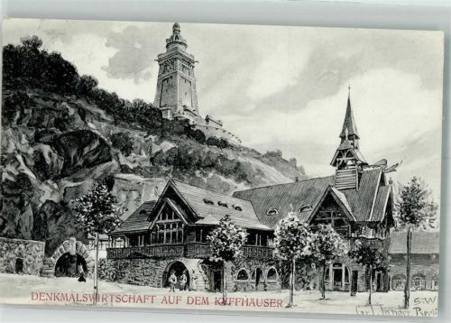 Kyffhäuser 1912 sign. Jander Gasthaus Denkmalwirtschaft und Barbarossaturm