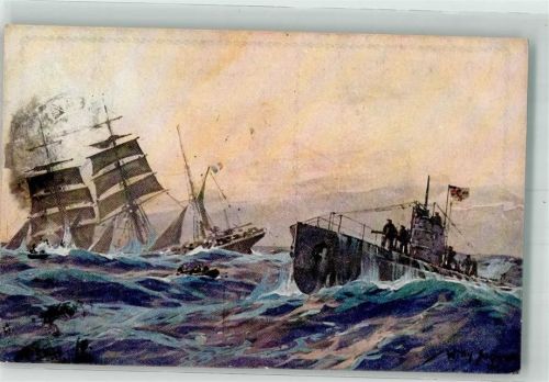 1917 sign. Stöwer Willy Prof Französische Barke wird im Atlantic versenkt