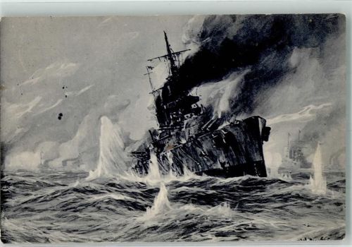 1915 Englischer Schlachtkreuzer im Seegefecht in der Nordsee Marine WK I Wohlfahrtskarte zur Unterstützung deutscher Veteranen