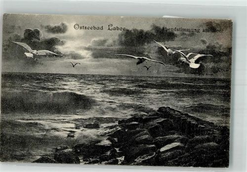 Laboe 1912 Möwen über der brechenden See am Abend