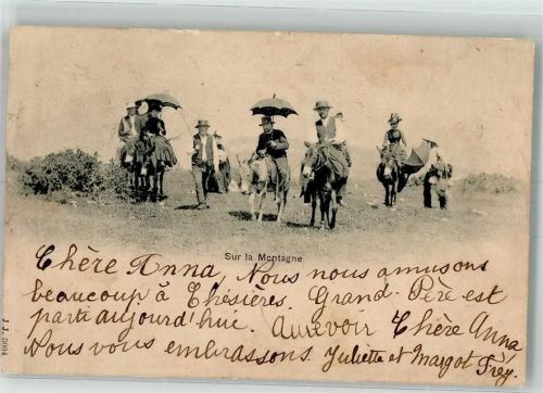 1901 Touristen reiten auf einem Packesel