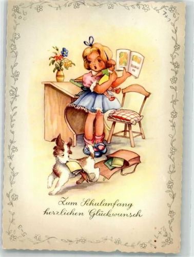 Kind Buch lesen Fox Terrier Puppen