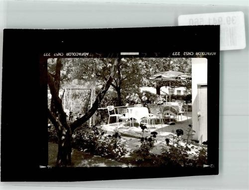 Bad Abbach Park Cafe Terrasse Blumen Sonnenschirm Ort handschriftlich Foto Original aus Archiv eines Ansichtskartenverlags