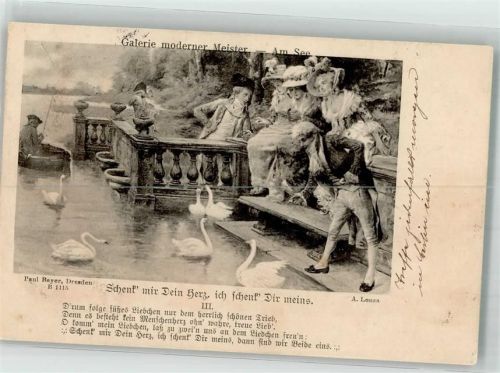 1902 Frauen Gedich Angeln Ruderboot sign. Lonza A. Galerie moderner Meister B 1115