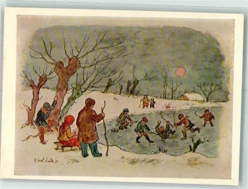 Kinder auf einem Teich Weihnachten