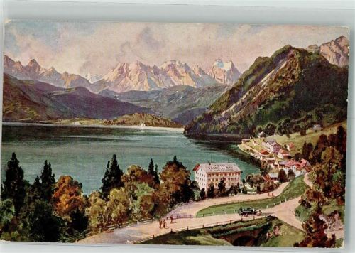 82431 W8111 Urfeld , Oberbay Künstlerkarte Hotel Jäger am See Oldtimer