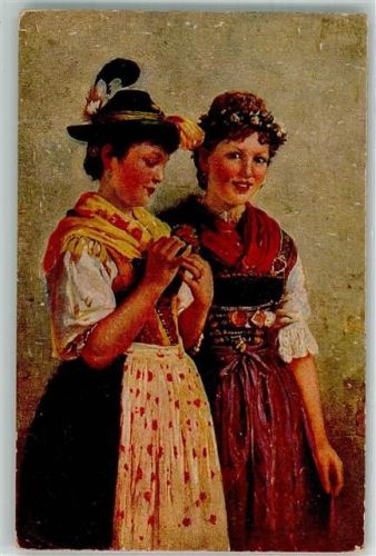 sign. Prölls Zum Tanze geschmückt Junge Frauen in Tracht Nr. 916