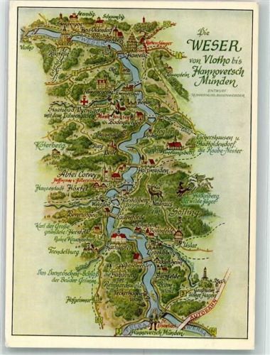 Holzminden Vogelschau der Weser von Vlotho bis Hannoversch-Münden mit Sehenswürdigkeiten